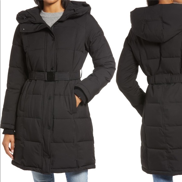 Nwt Pillow Collar Belted Puffer Coat 